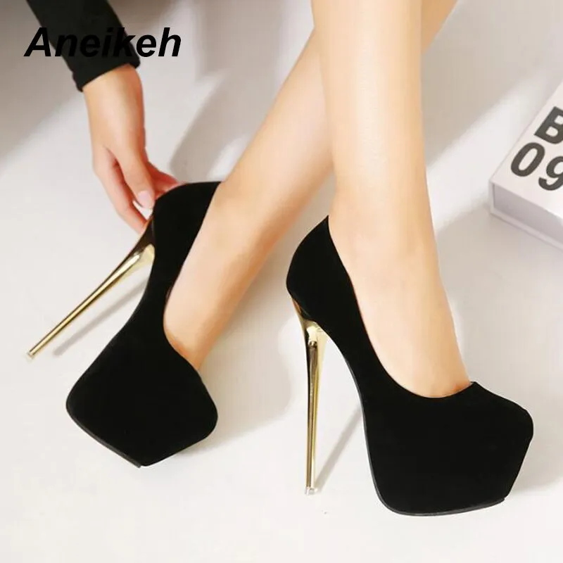 Aneikeh Big Size 41 42 43 44 45 Sexy Pumps Hochzeit Frauen Fetisch Schuhe Prägnante Frau Pumps High Heel Stripper Flock Pumps 16 cm