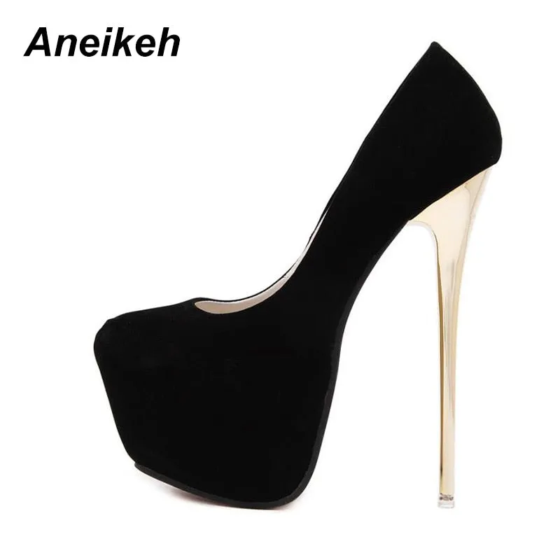 Aneikeh Big Size 41 42 43 44 45 Sexy Pumps Hochzeit Frauen Fetisch Schuhe Prägnante Frau Pumps High Heel Stripper Flock Pumps 16 cm