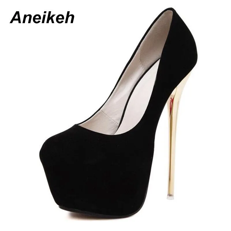 Aneikeh Big Size 41 42 43 44 45 Sexy Pumps Hochzeit Frauen Fetisch Schuhe Prägnante Frau Pumps High Heel Stripper Flock Pumps 16 cm