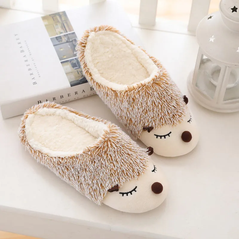Animal Slippers Cartoon Cute Hedgehog Home Interior Floor Cotton Slippers UGG Style