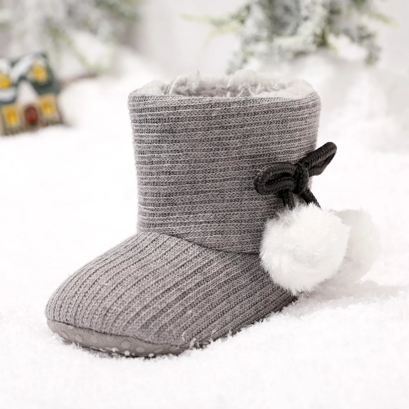 Baby / Toddler Girl Knitted Bowknot Fluff Ball Fleece-lining Prewalker Shoes