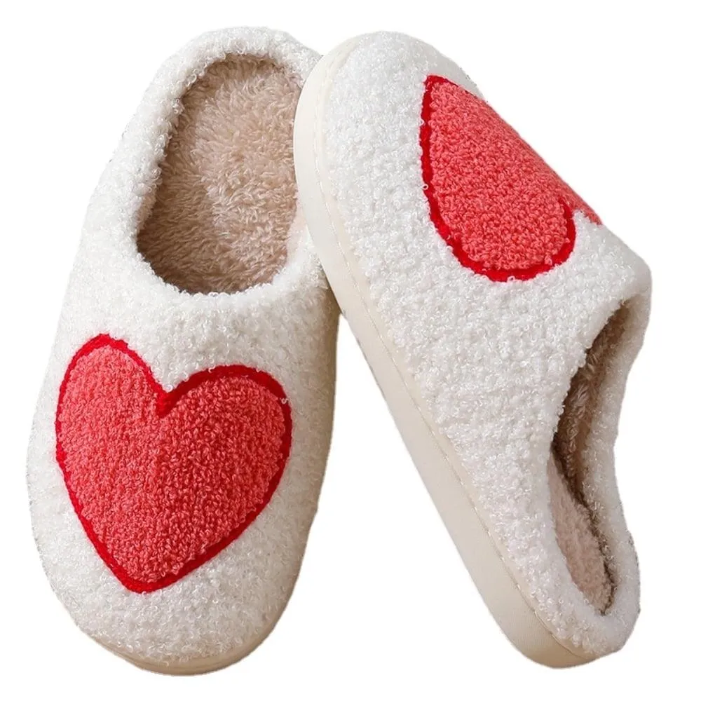 BERANMEY Cute Valentine's Day Slippers for Women Soft Plush Comfy Warm Slip-On Rose Heart Love Couple Slippers fo Women Indoor Fluffy House Slippers for Women and Men Non-slip Fuzzy Flat Slides