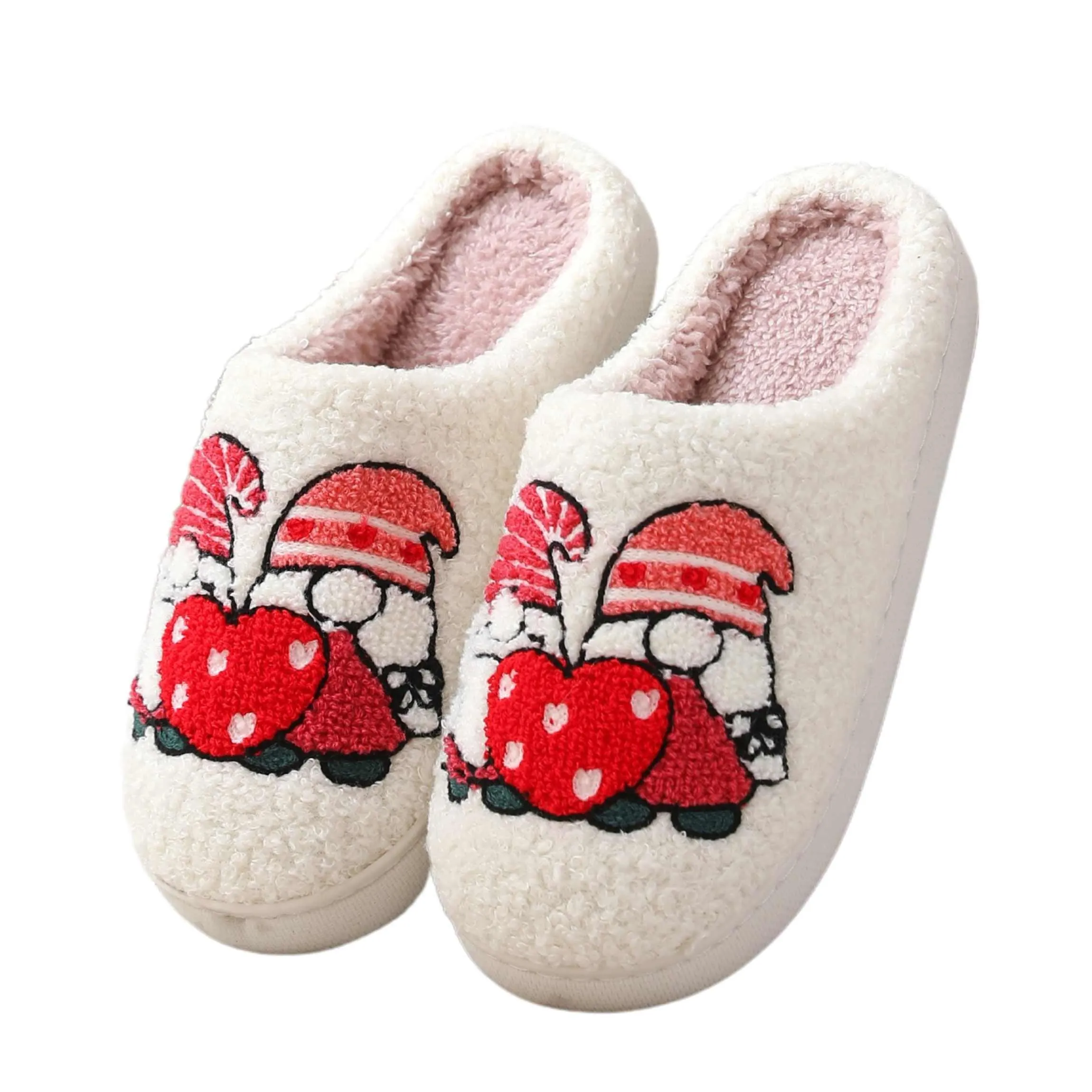 BERANMEY Cute Valentine's Day Slippers for Women Soft Plush Comfy Warm Slip-On Rose Heart Love Couple Slippers fo Women Indoor Fluffy House Slippers for Women and Men Non-slip Fuzzy Flat Slides