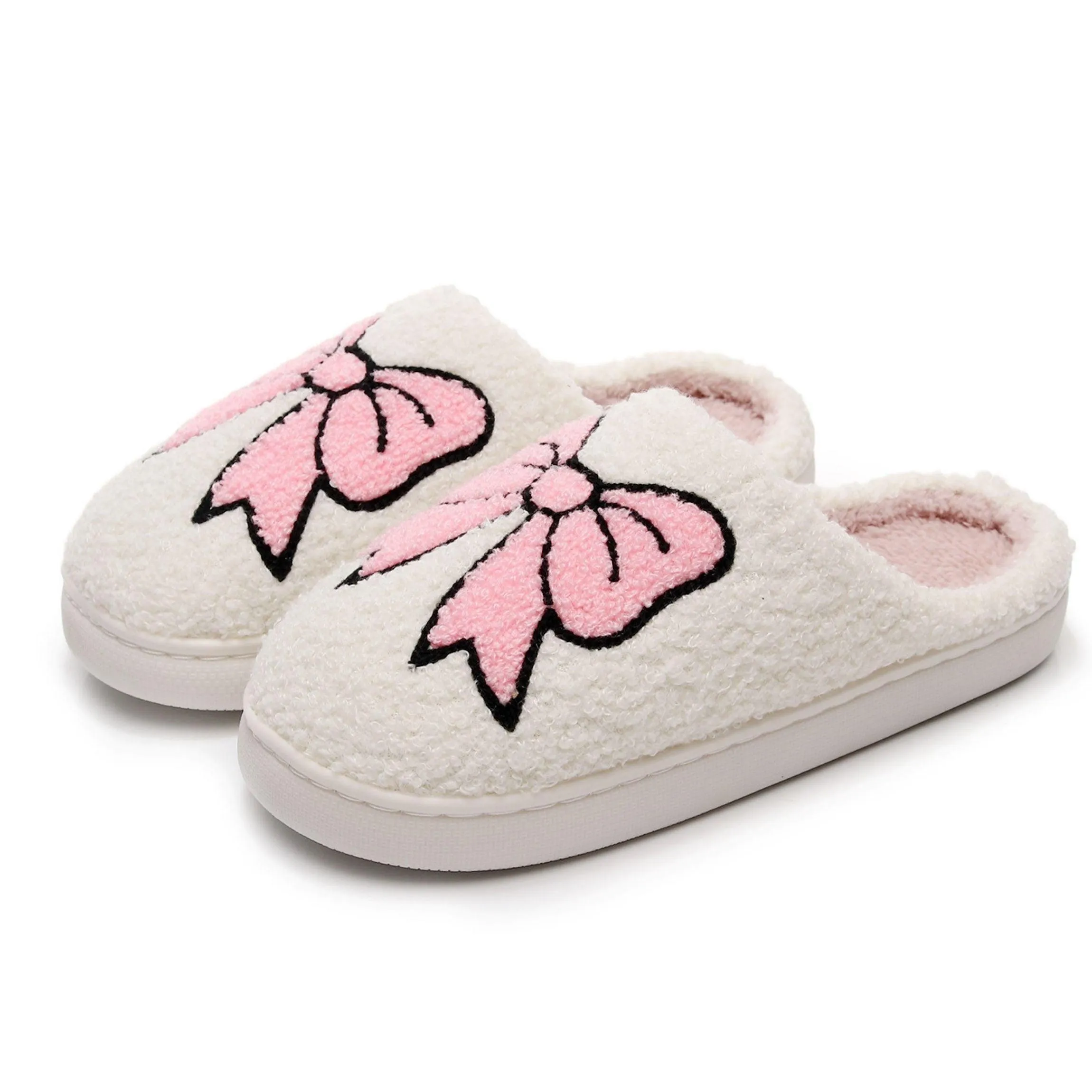 BERANMEY Cute Valentine's Day Slippers for Women Soft Plush Comfy Warm Slip-On Rose Heart Love Couple Slippers fo Women Indoor Fluffy House Slippers for Women and Men Non-slip Fuzzy Flat Slides