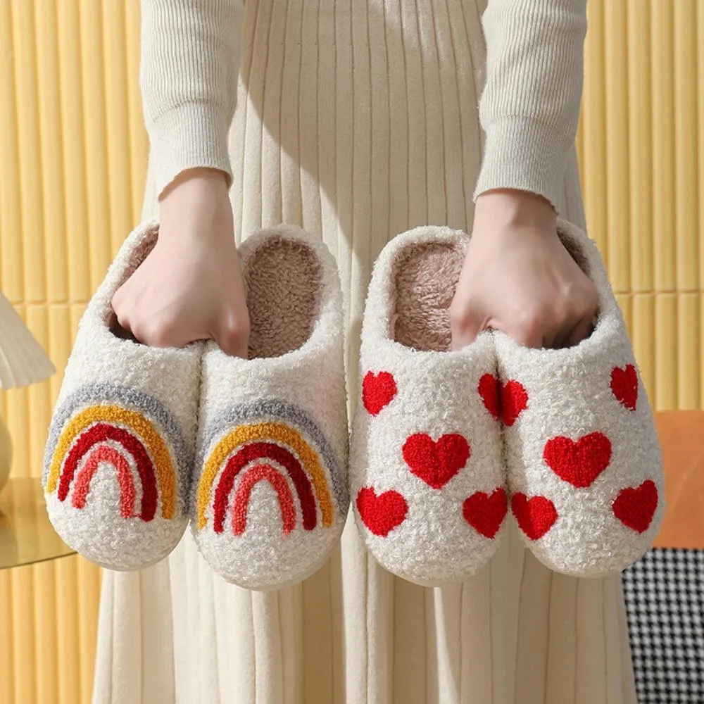 BERANMEY Cute Valentine's Day Slippers for Women Soft Plush Comfy Warm Slip-On Rose Heart Love Couple Slippers fo Women Indoor Fluffy House Slippers for Women and Men Non-slip Fuzzy Flat Slides