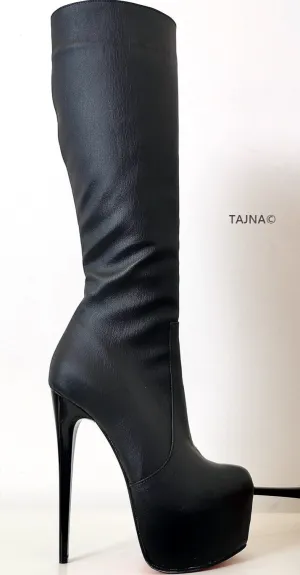 Black Matte Mid Calf Platform Boots