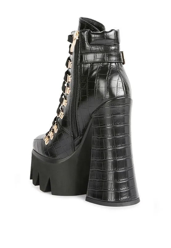 Bougie High Block Heel Lace Up Biker Boots