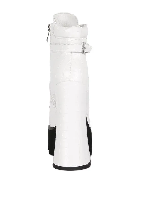 Bougie High Block Heel Lace Up Biker Boots