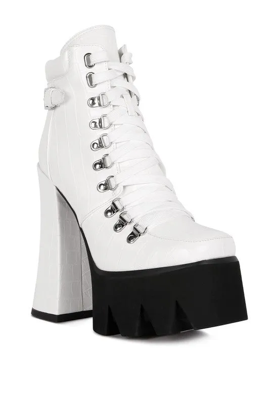 Bougie High Block Heel Lace Up Biker Boots