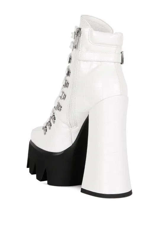 Bougie High Block Heel Lace Up Biker Boots
