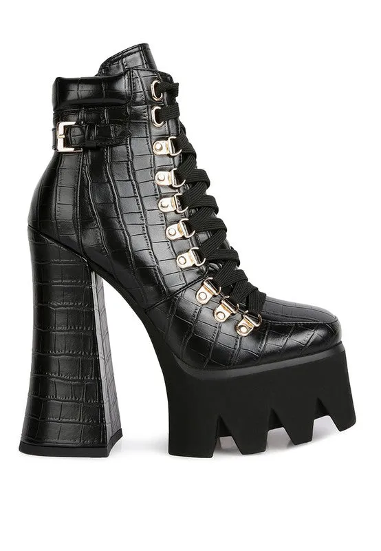 Bougie High Block Heel Lace Up Biker Boots