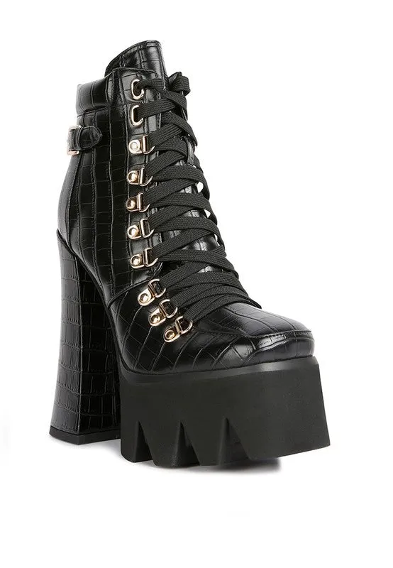 Bougie High Block Heel Lace Up Biker Boots
