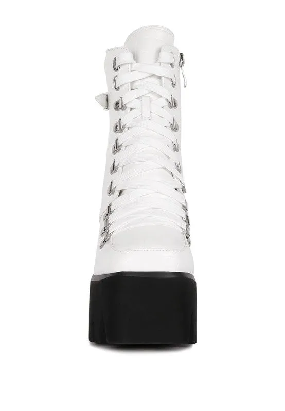 Bougie High Block Heel Lace Up Biker Boots