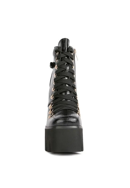 Bougie High Block Heel Lace Up Biker Boots