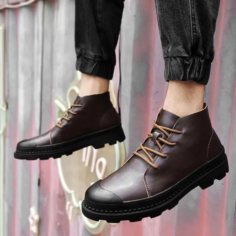 Breathable Leather Business Sneakers Boots Men's Casual Shoes JOS1011