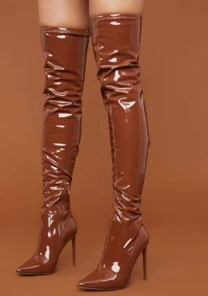 Brown Patent Viktory Knee High Boots