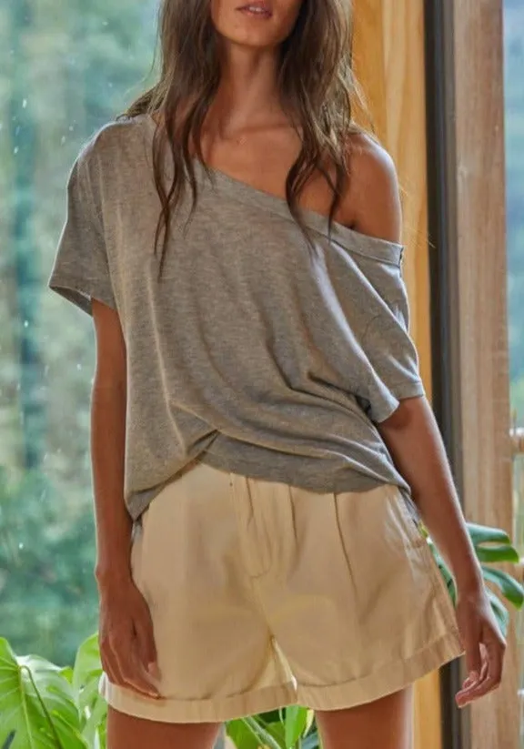 Cotton Modal Off-the-Shoulder Short Sleeve Top