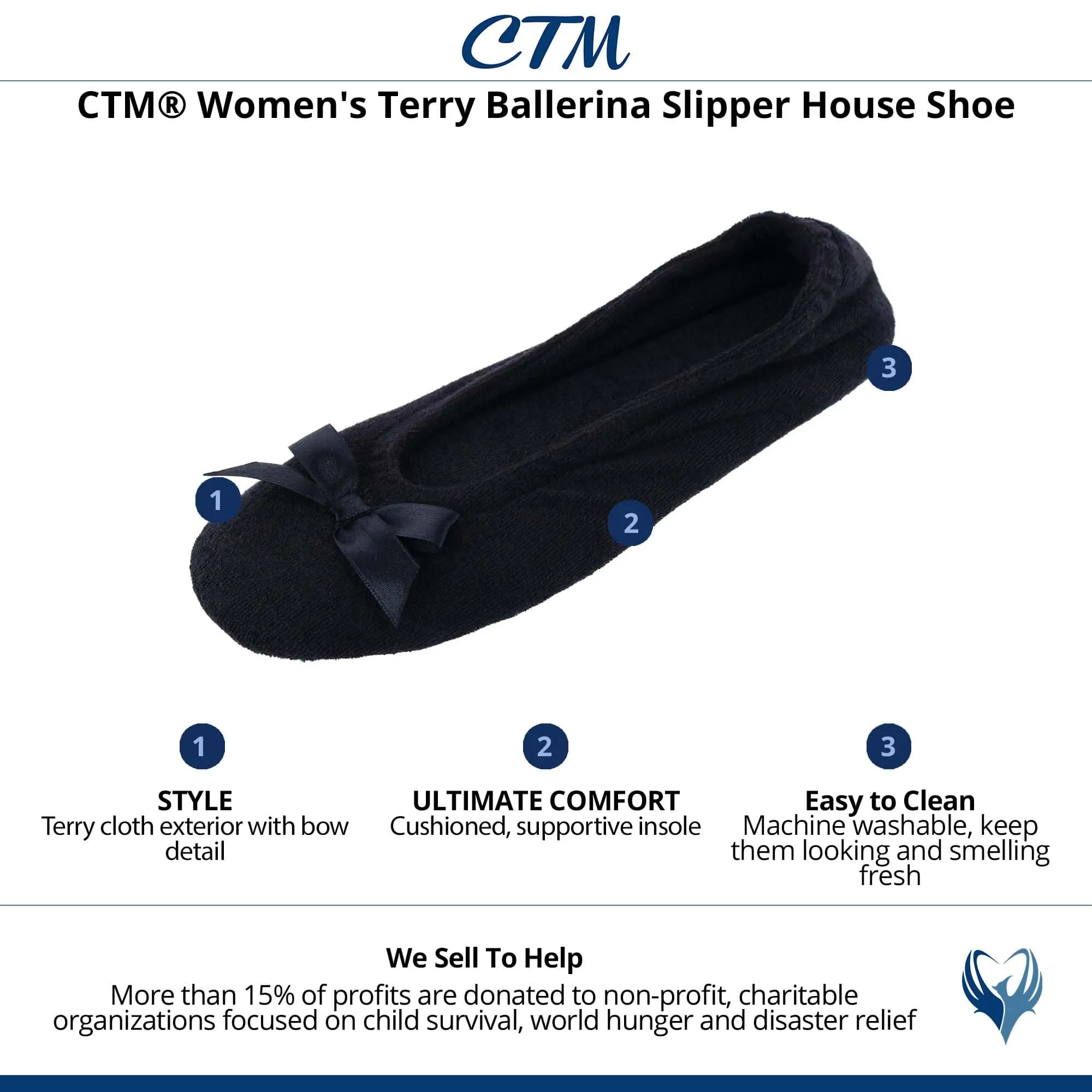 CTM® Women's Terry Ballerina Slipper House Shoe
