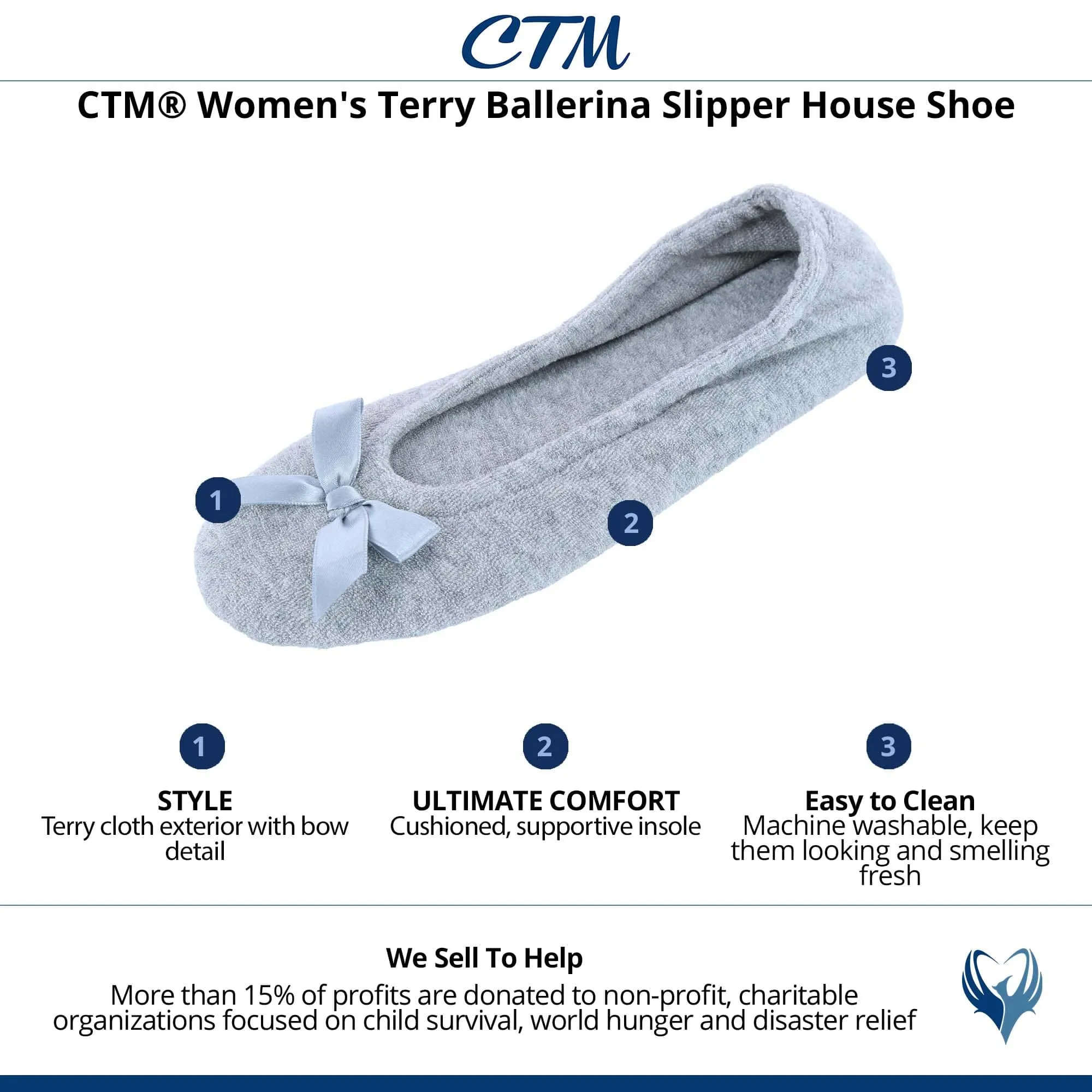 CTM® Women's Terry Ballerina Slipper House Shoe
