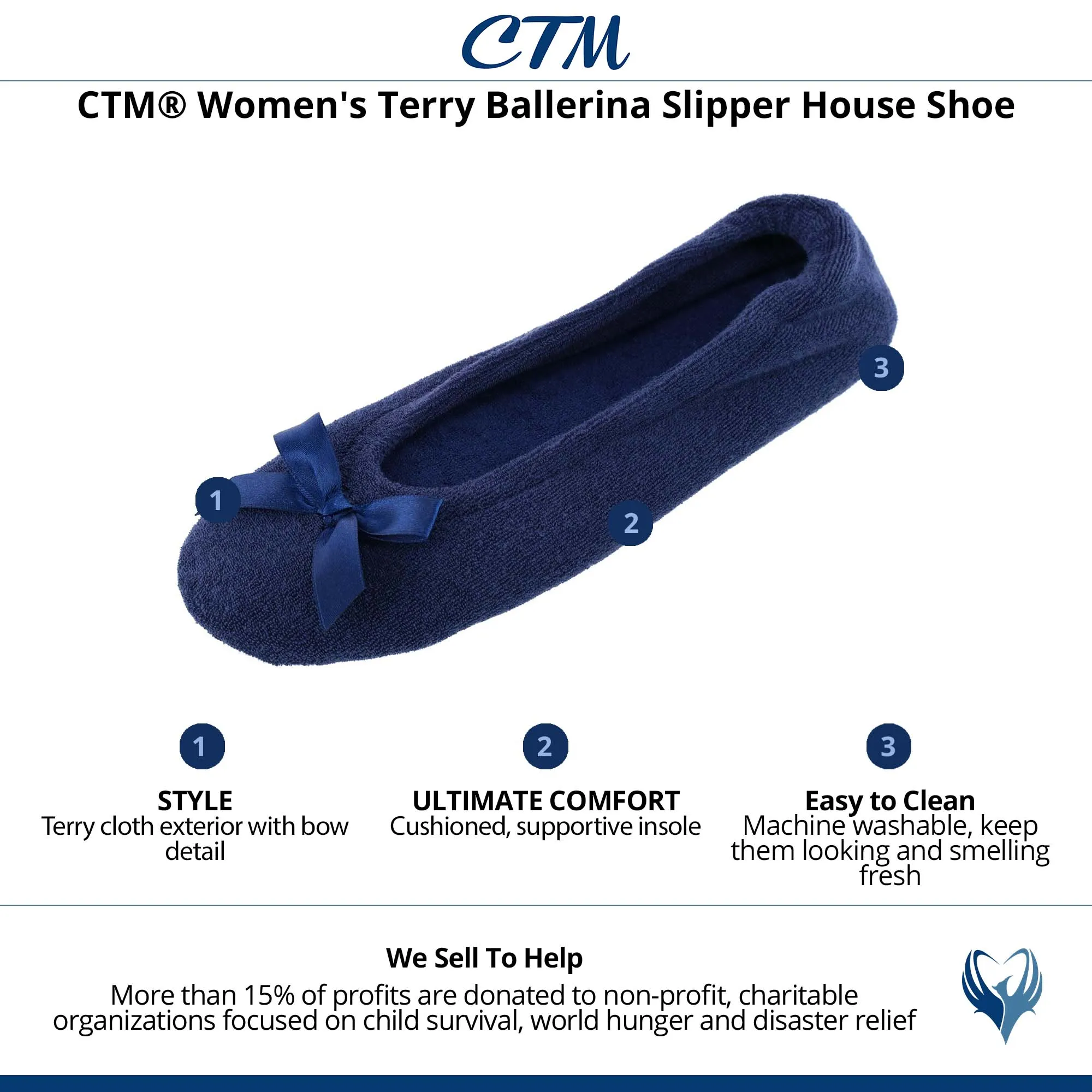 CTM® Women's Terry Ballerina Slipper House Shoe