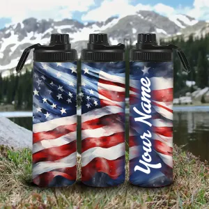 Customized Name USA Flag Water Bottle - Perfect for Cycling, Hiking, Fitness & Outdoor Adventures