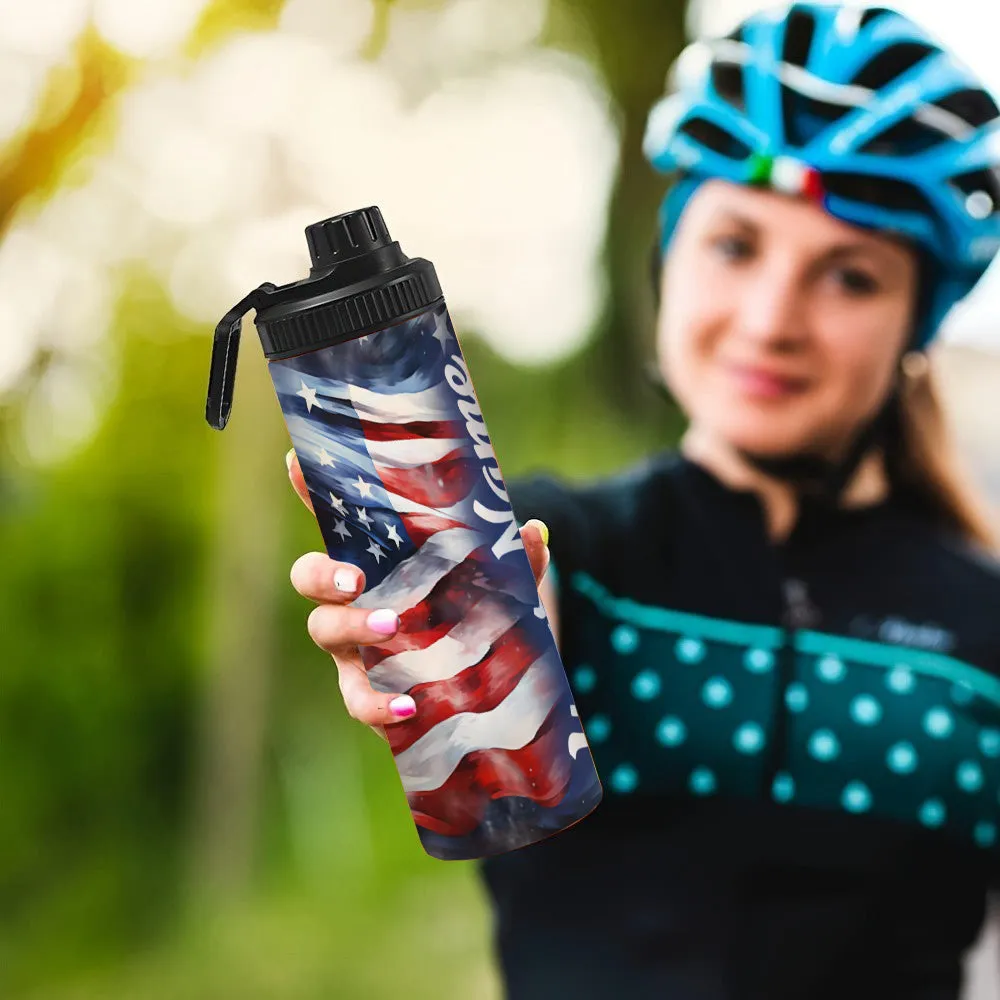 Customized Name USA Flag Water Bottle - Perfect for Cycling, Hiking, Fitness & Outdoor Adventures