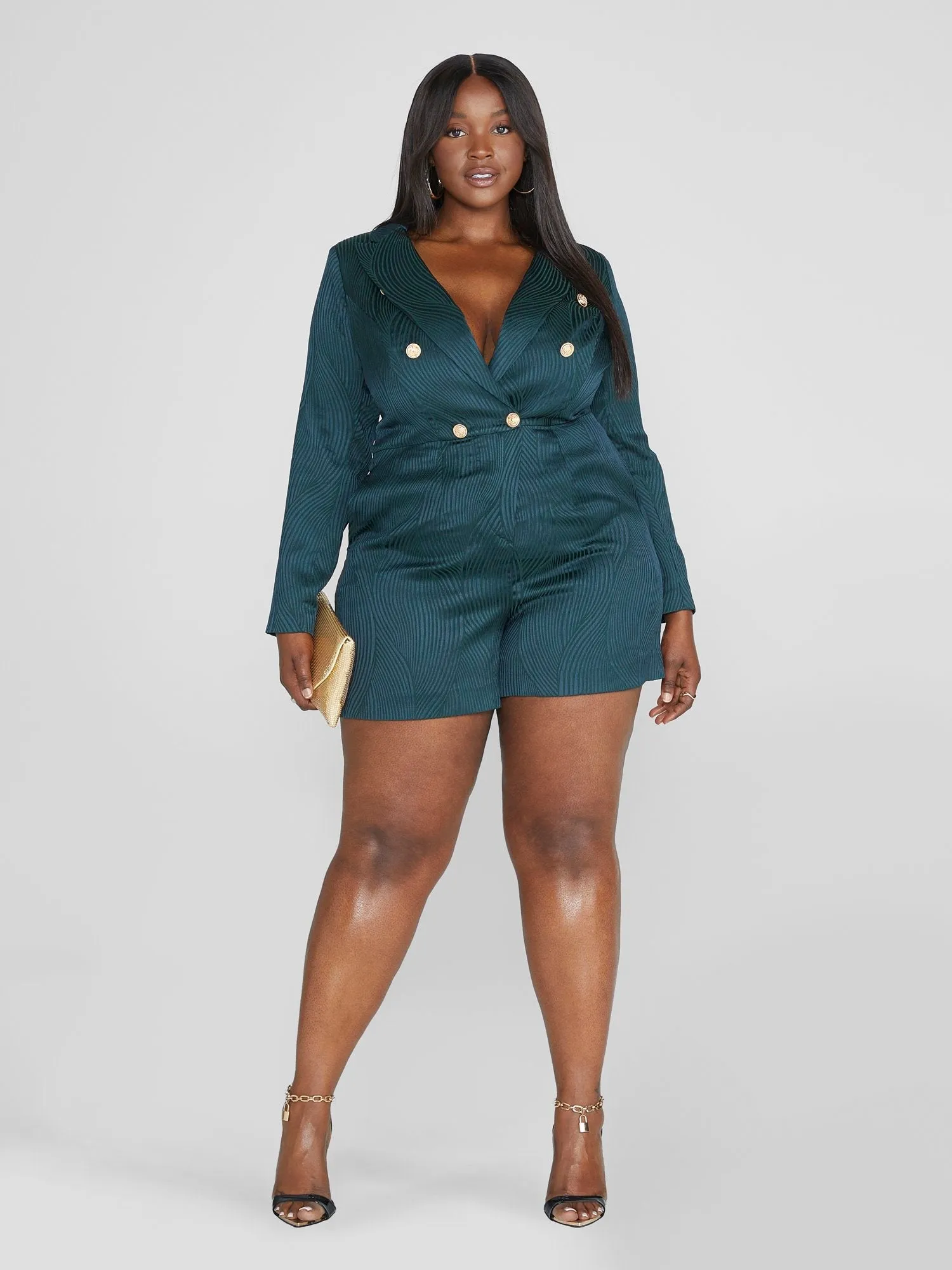 Fashion To Figure - Kira Textured Double Breasted Romper