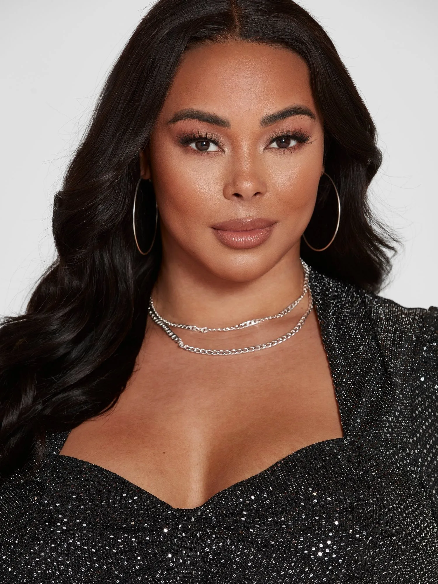 Fashion To Figure - Leandra Puff Sleeve Metallic Crop Top