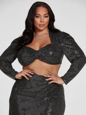 Fashion To Figure - Leandra Puff Sleeve Metallic Crop Top