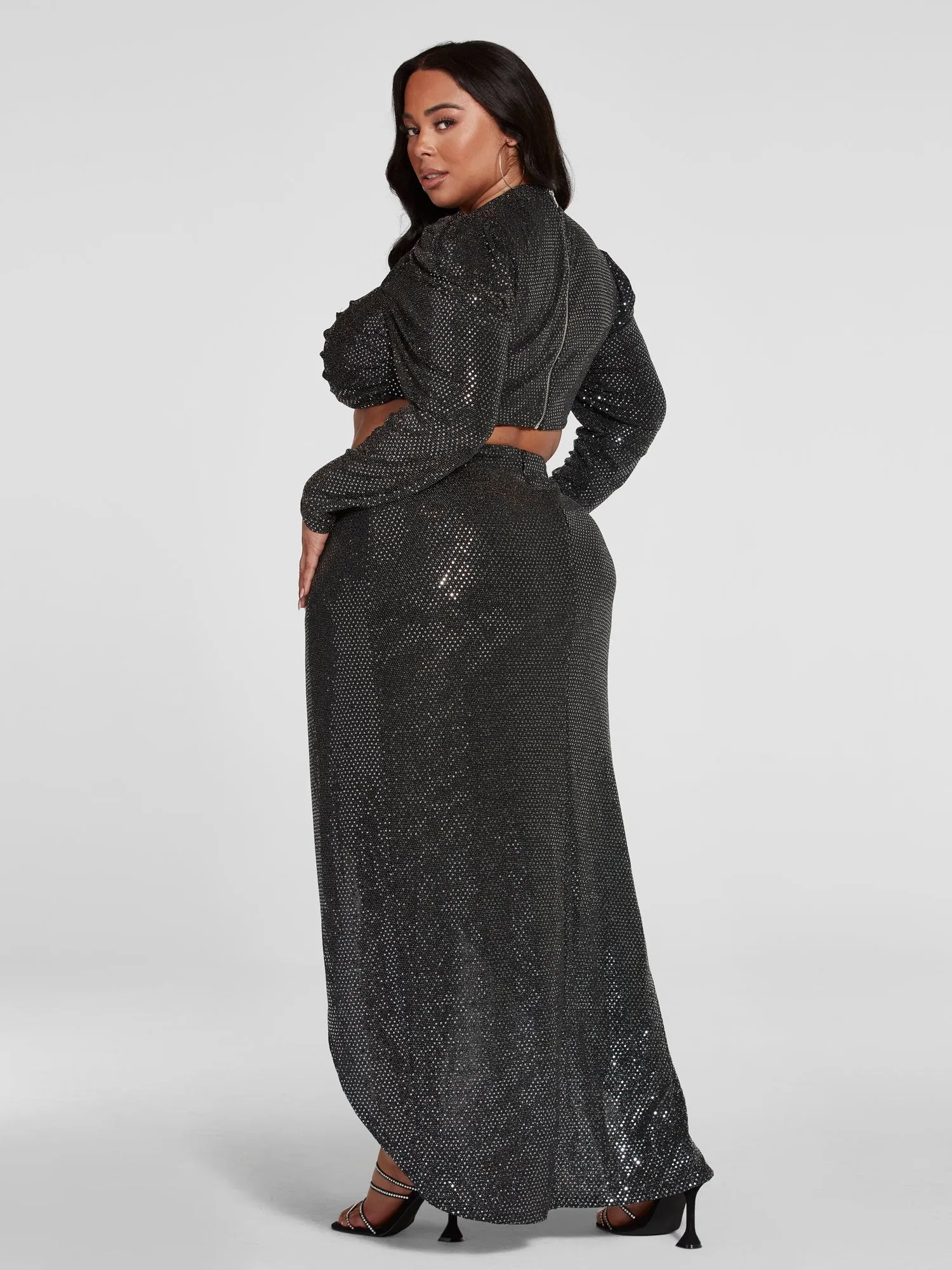 Fashion To Figure - Leandra Puff Sleeve Metallic Crop Top