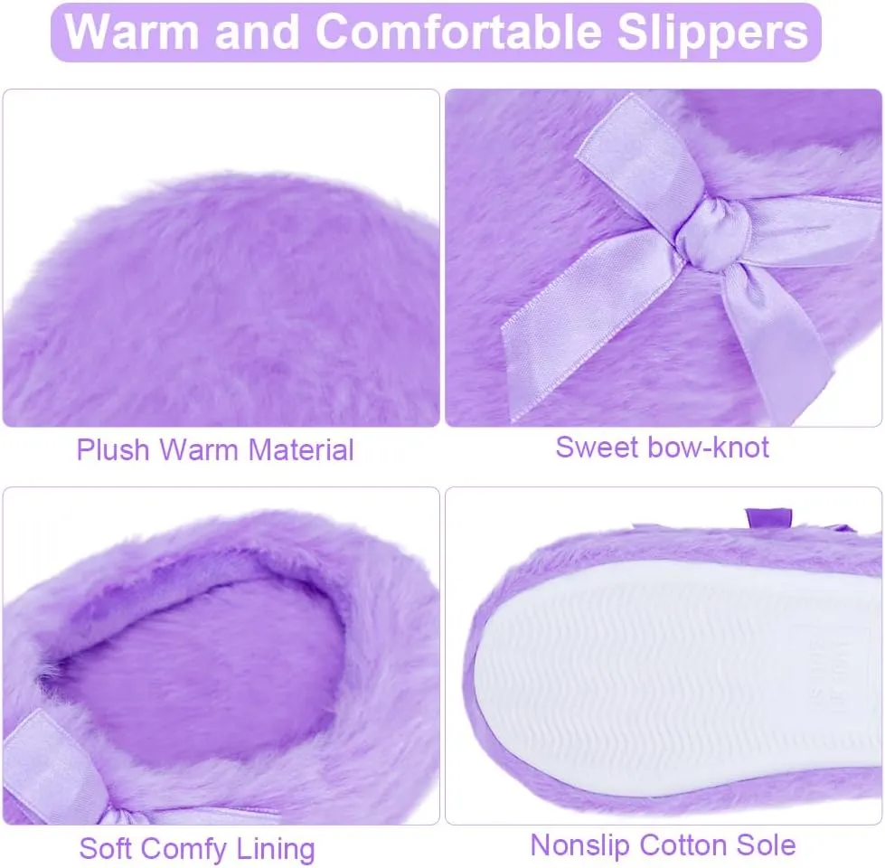 Girls Plush Faux Fur Slip on House Slippers Clog with Memory Foam - Bedroom Slippers Outdoor Indoor Faux Fur Lined