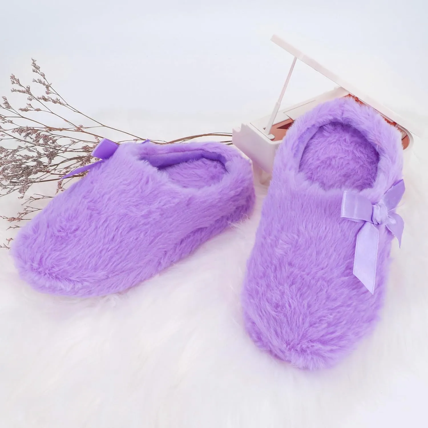 Girls Plush Faux Fur Slip on House Slippers Clog with Memory Foam - Bedroom Slippers Outdoor Indoor Faux Fur Lined