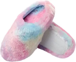 Girls Plush Faux Fur Slip on House Slippers Clog with Memory Foam - Bedroom Slippers Outdoor Indoor Faux Fur Lined