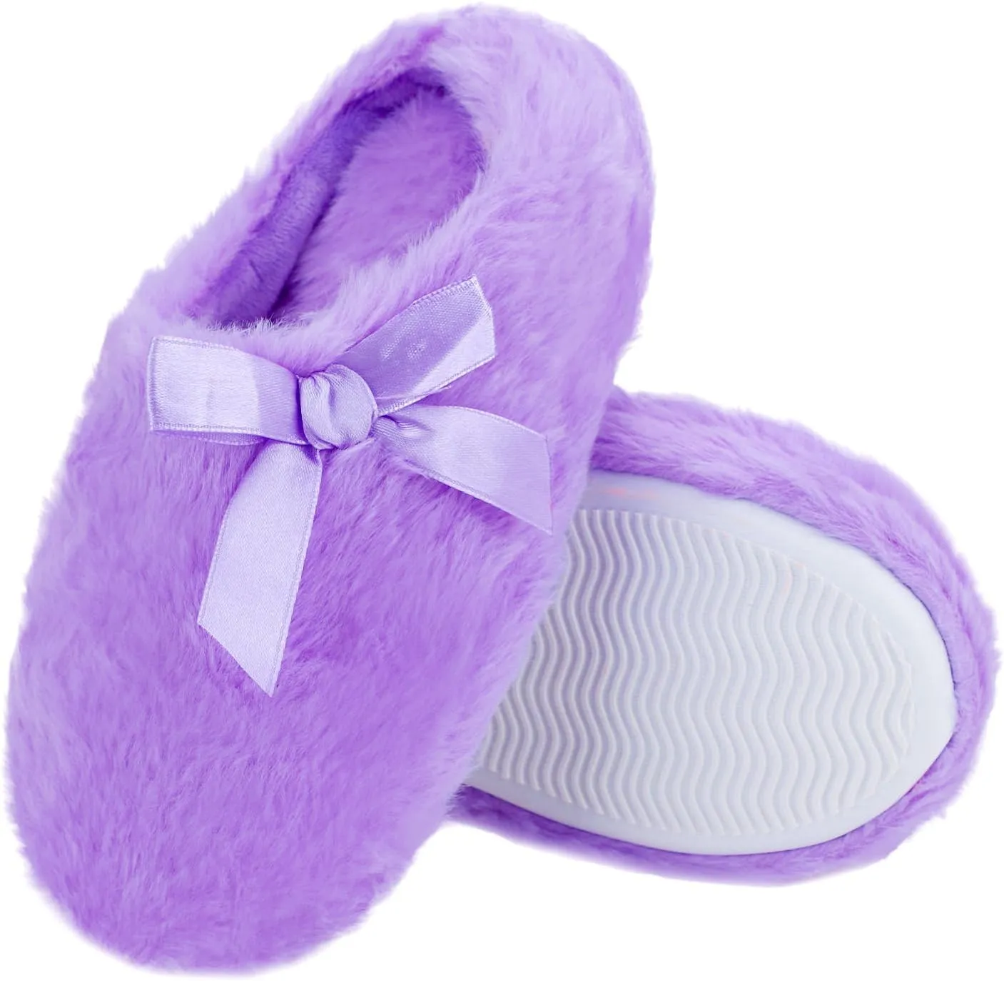 Girls Plush Faux Fur Slip on House Slippers Clog with Memory Foam - Bedroom Slippers Outdoor Indoor Faux Fur Lined