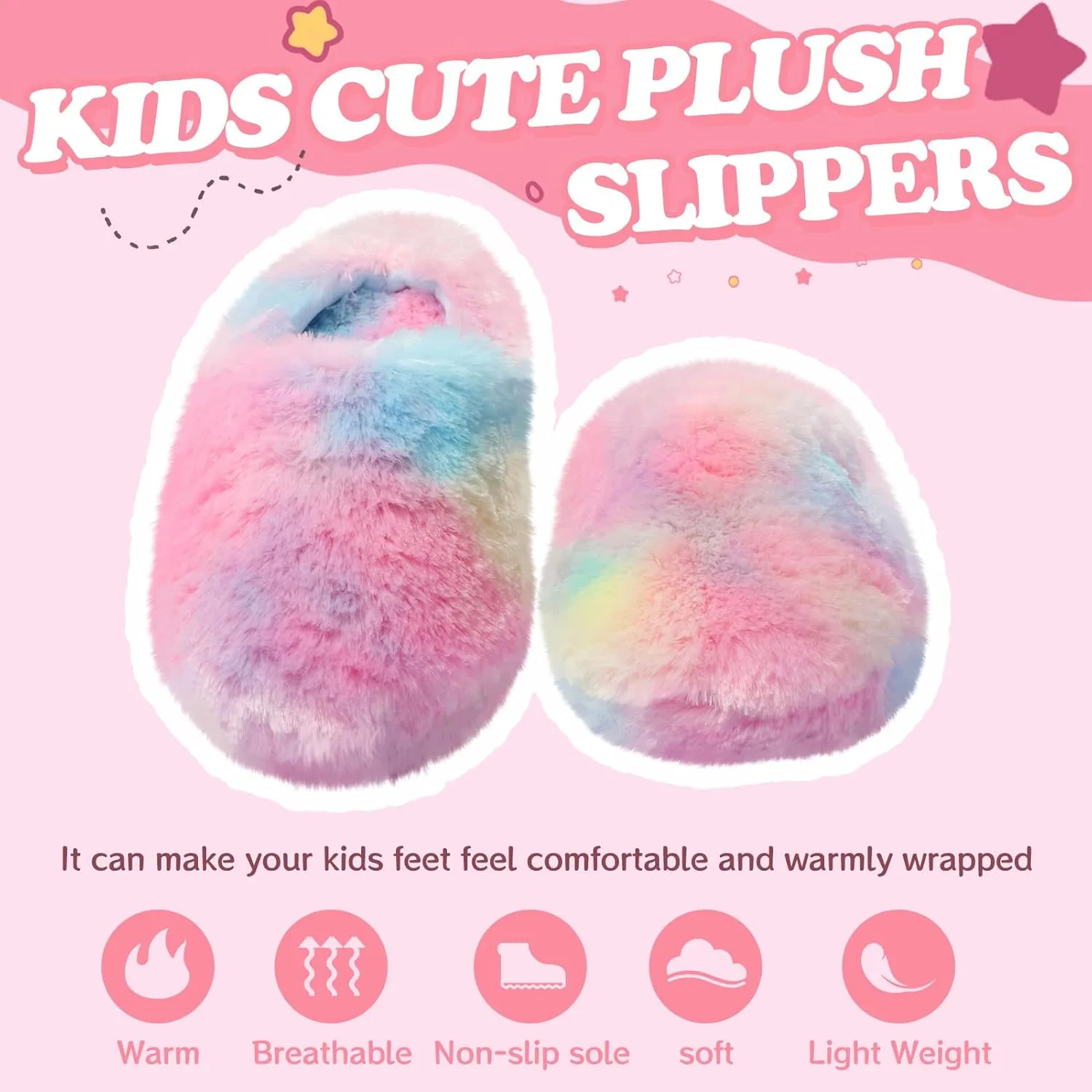 Girls Plush Faux Fur Slip on House Slippers Clog with Memory Foam - Bedroom Slippers Outdoor Indoor Faux Fur Lined