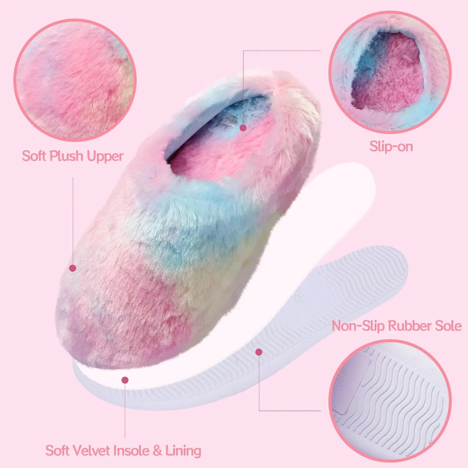 Girls Plush Faux Fur Slip on House Slippers Clog with Memory Foam - Bedroom Slippers Outdoor Indoor Faux Fur Lined