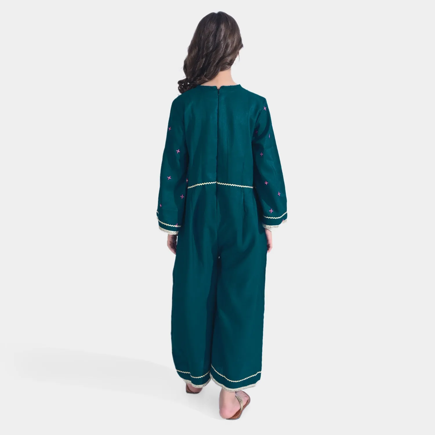 Girls Raw Silk Formal Jumpsuit Majestic-Teal