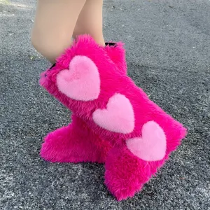 Heart Design Fashionable Fur Boots