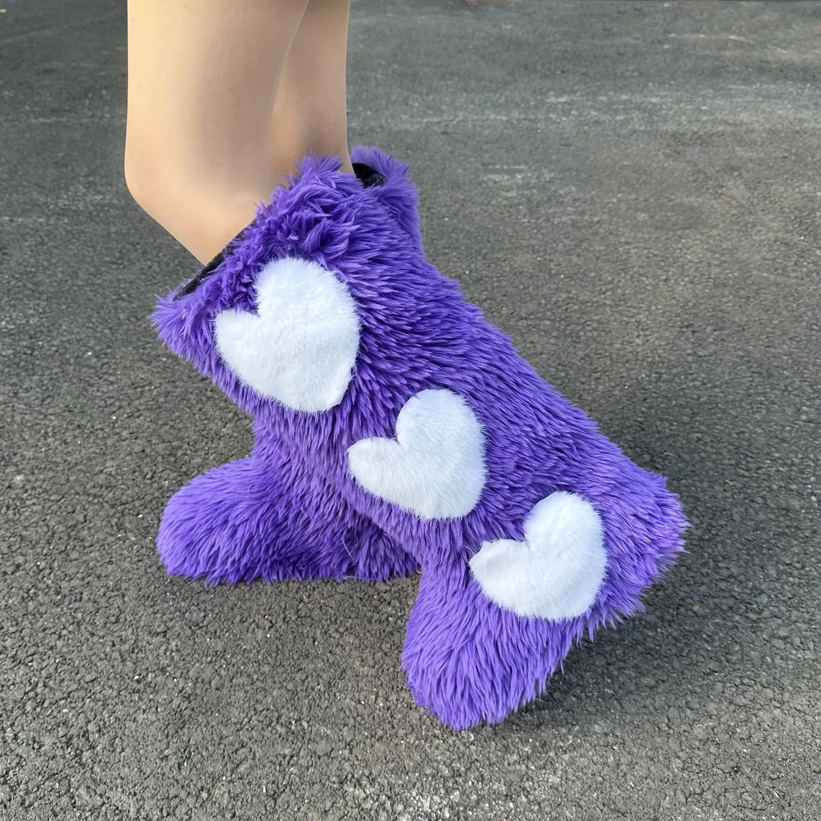 Heart Design Fashionable Fur Boots