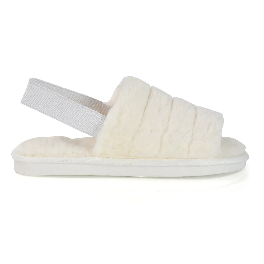 Lana Faux Fur Sling Back Ribbed Strappy Soft Cosy Fluffy Slippers in Multi