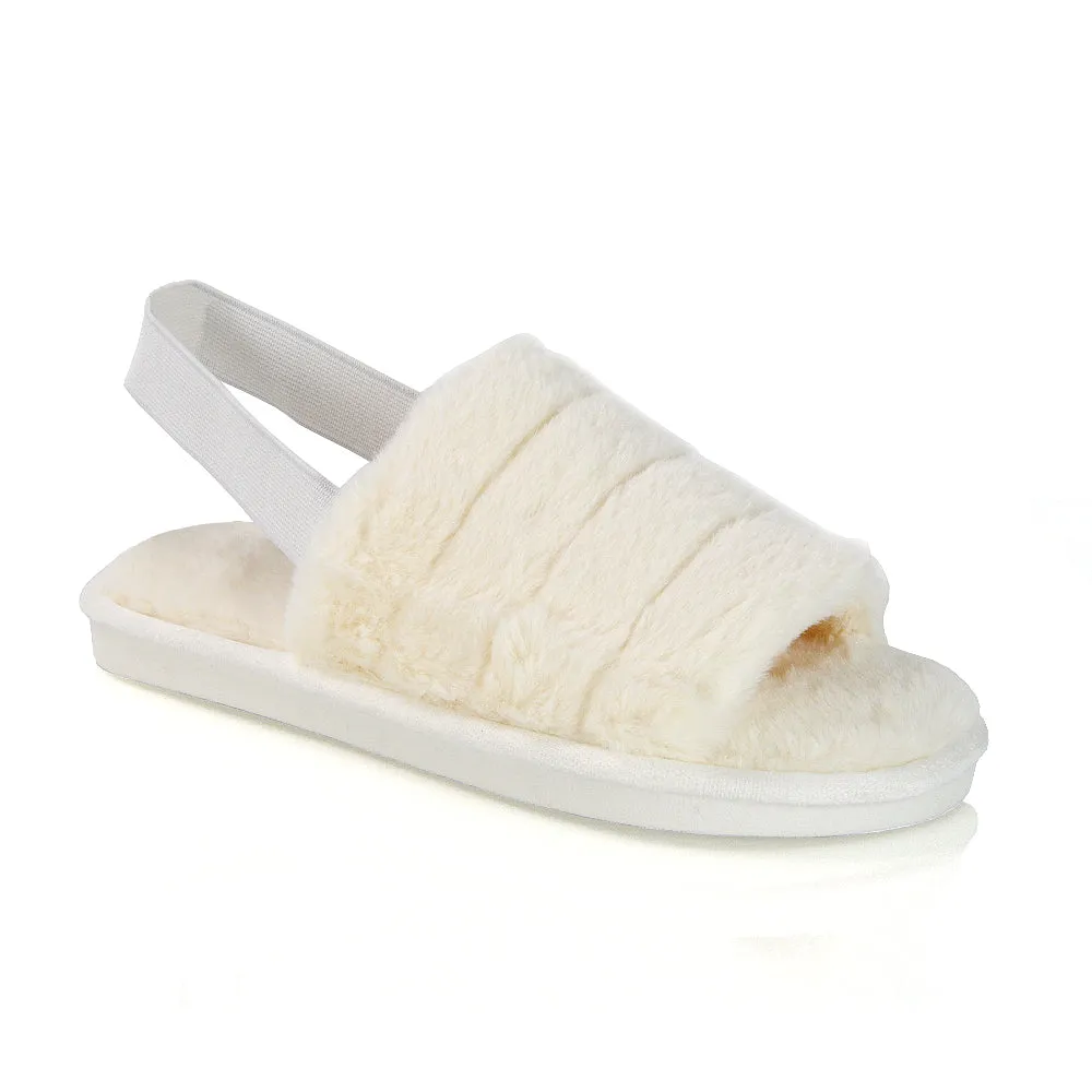 Lana Faux Fur Sling Back Ribbed Strappy Soft Cosy Fluffy Slippers in Multi