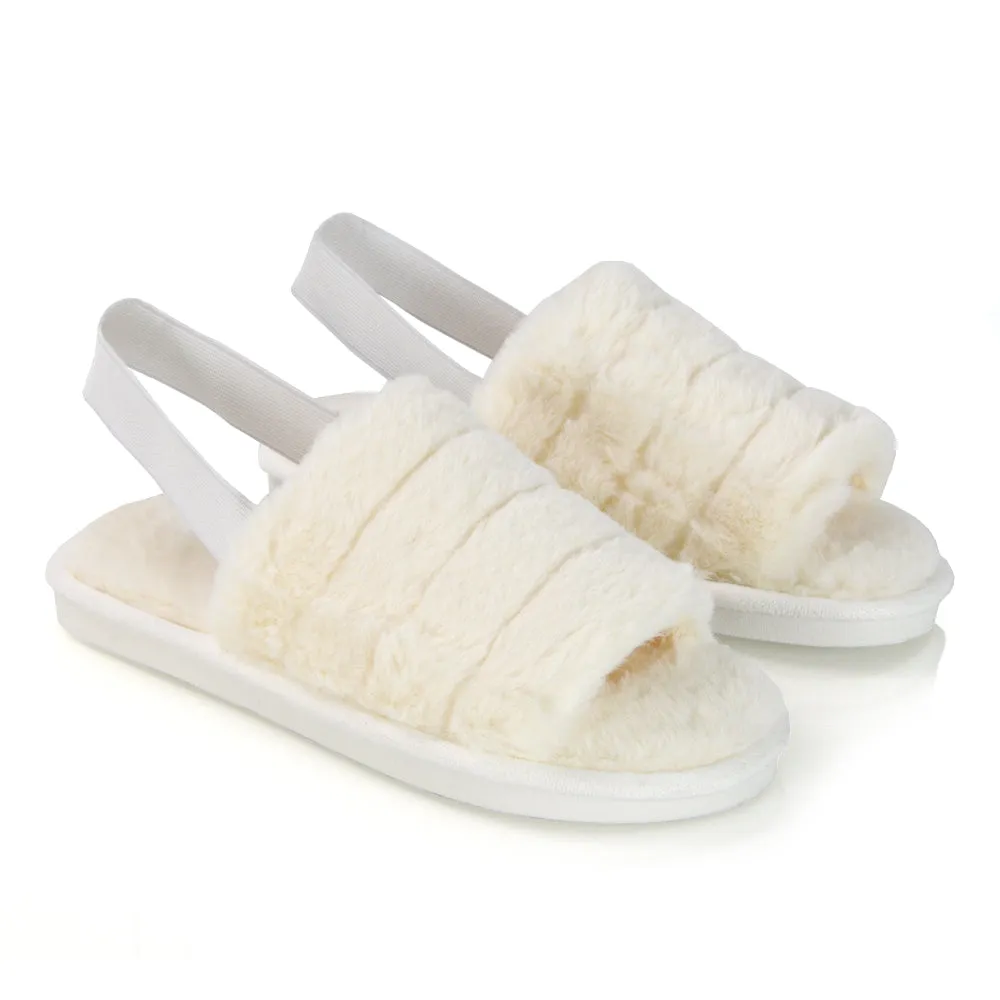 Lana Faux Fur Sling Back Ribbed Strappy Soft Cosy Fluffy Slippers in Multi