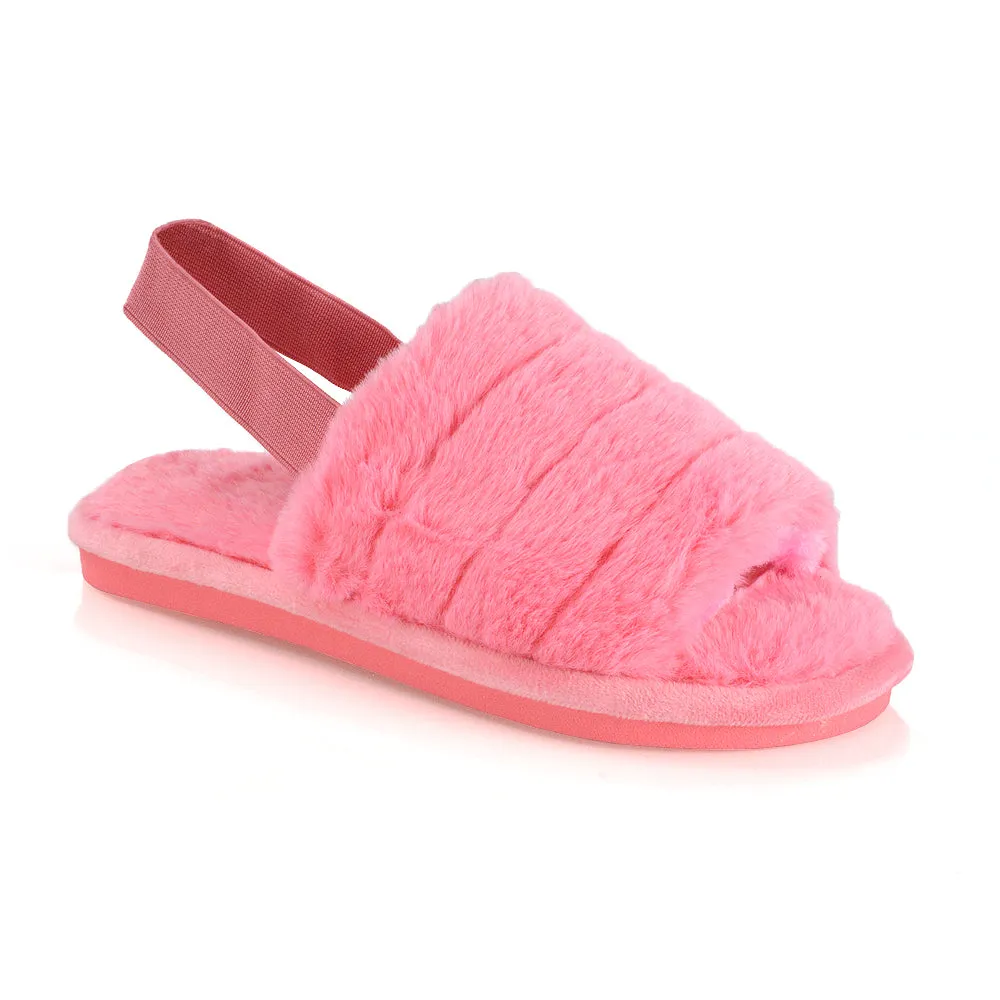 Lana Faux Fur Sling Back Ribbed Strappy Soft Cosy Fluffy Slippers in Multi