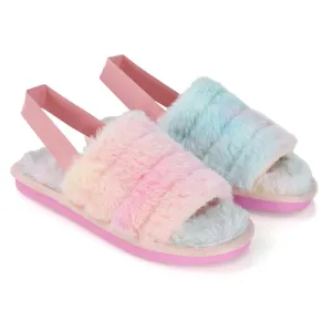 Lana Faux Fur Sling Back Ribbed Strappy Soft Cosy Fluffy Slippers in Multi