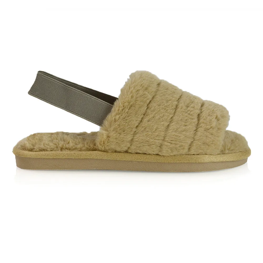 Lana Faux Fur Sling Back Ribbed Strappy Soft Cosy Fluffy Slippers in Multi