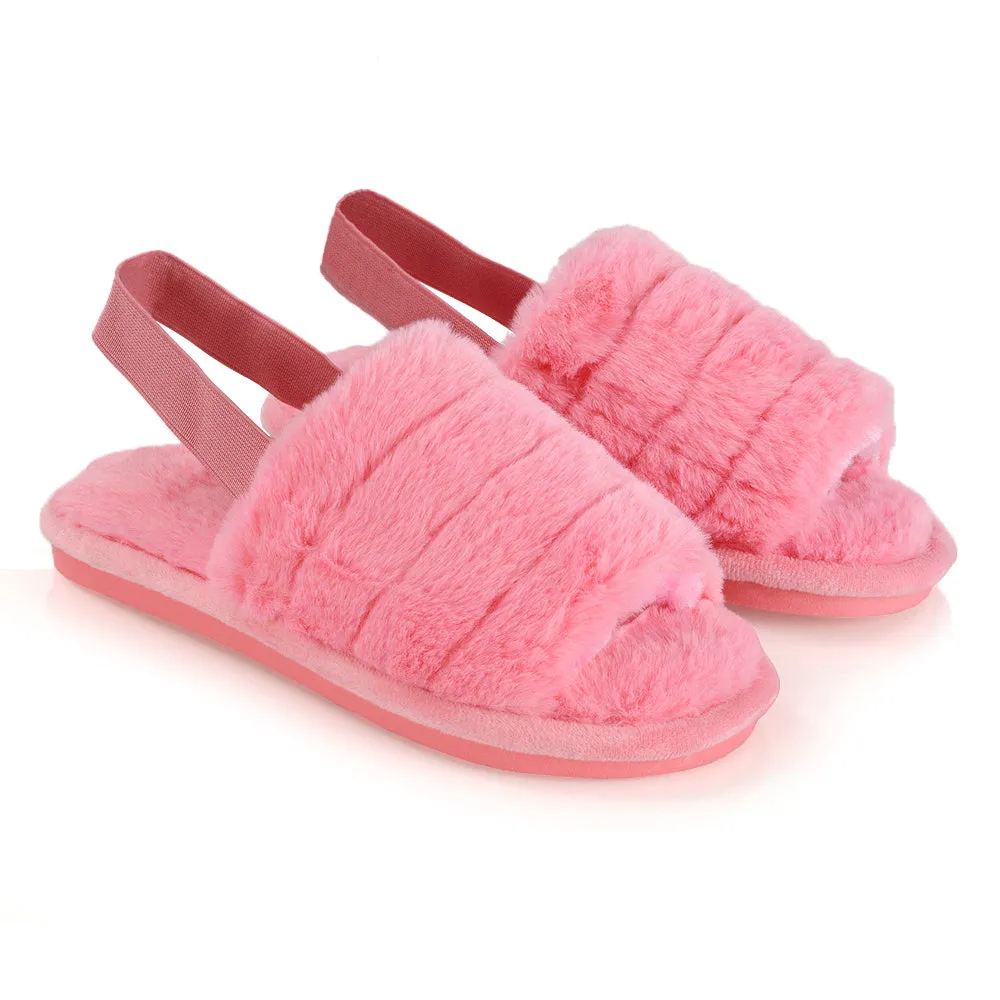 Lana Faux Fur Sling Back Ribbed Strappy Soft Cosy Fluffy Slippers in Multi