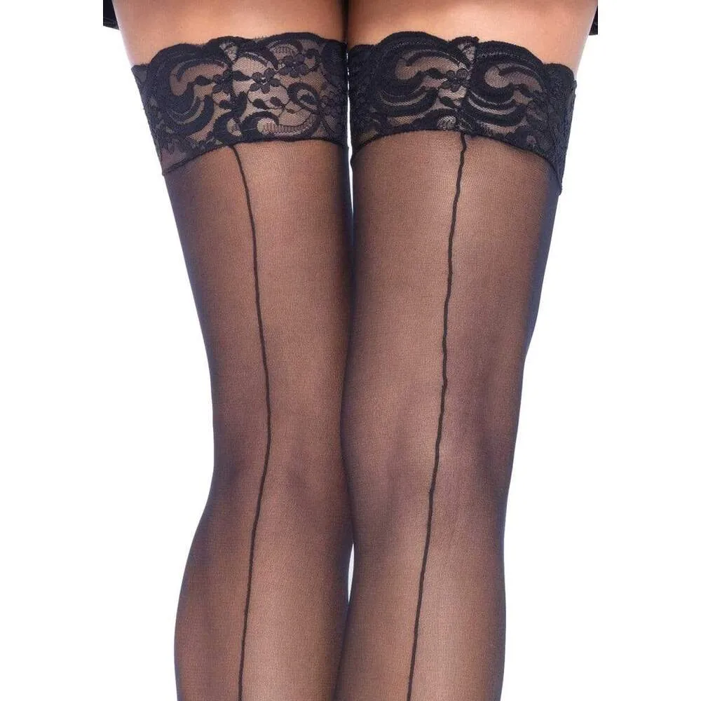 Leg Avenue Sheer Stockings With Backseam Black Size 6 To 12