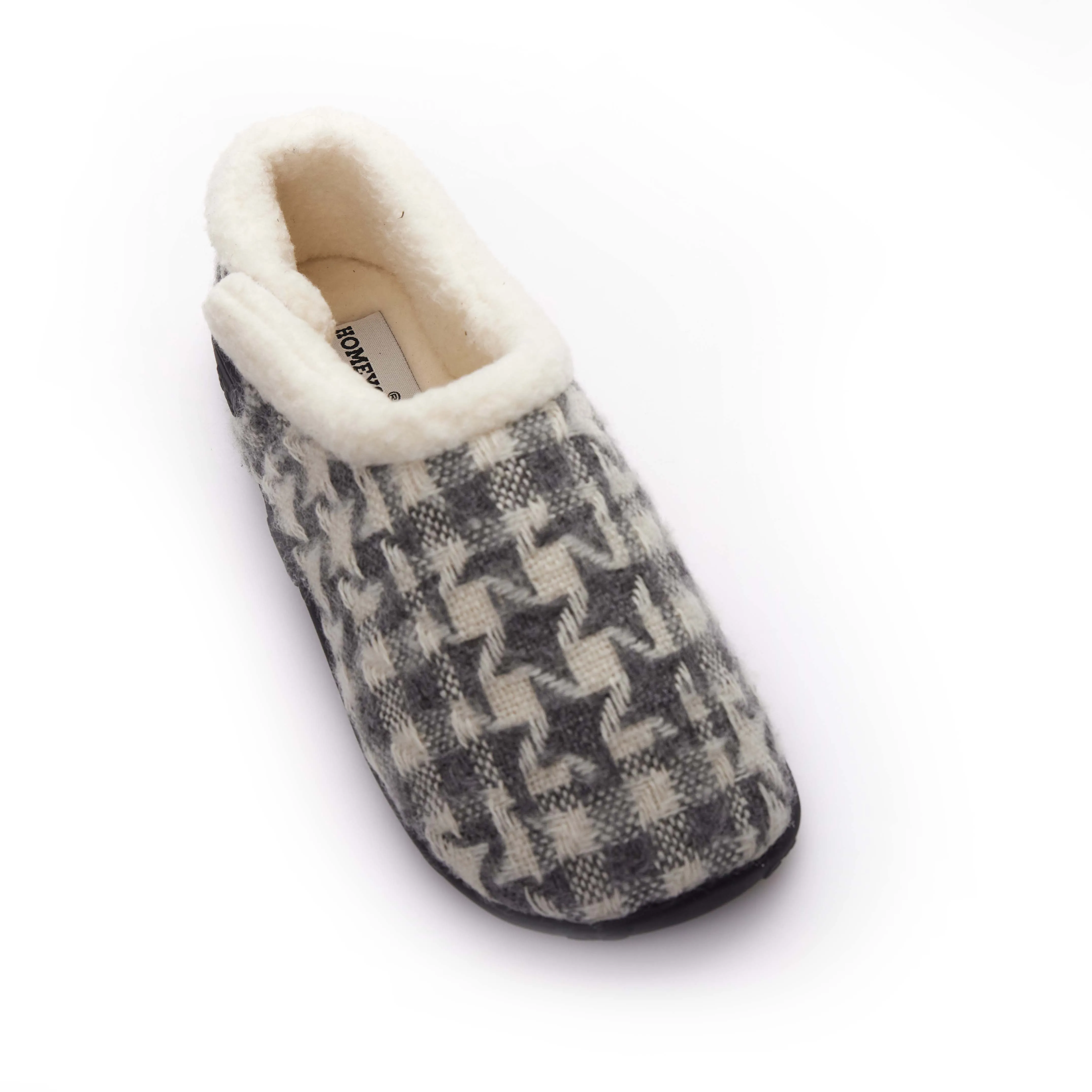 Martha - Grey & Cream Checked Patterned Women's Slippers