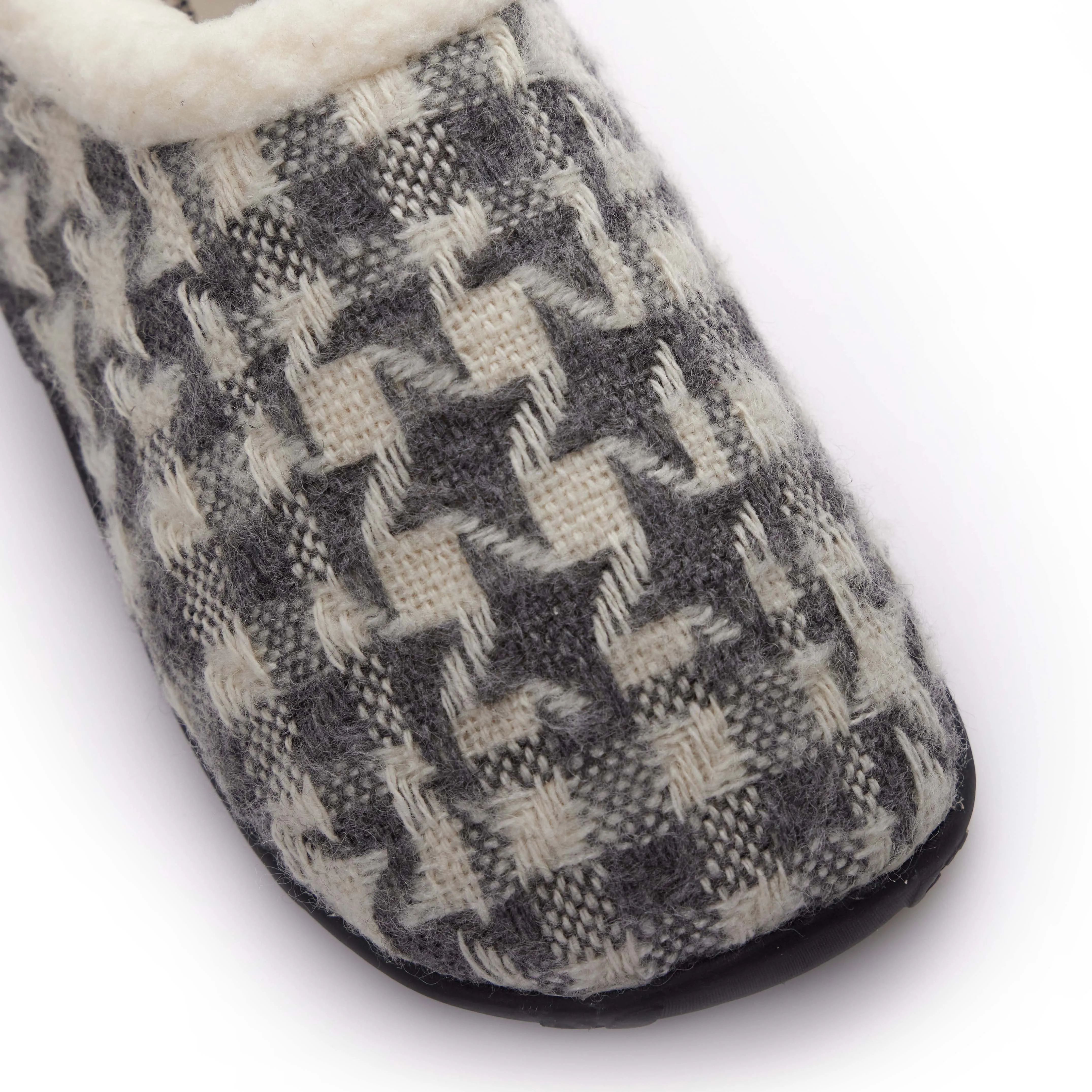 Martha - Grey & Cream Checked Patterned Women's Slippers