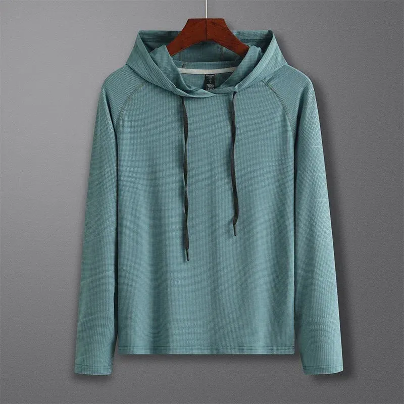 Men Outdoor Sports Hoodies Quick Dry Fit Long Sleeve Tops with Hood Male Running Activewear